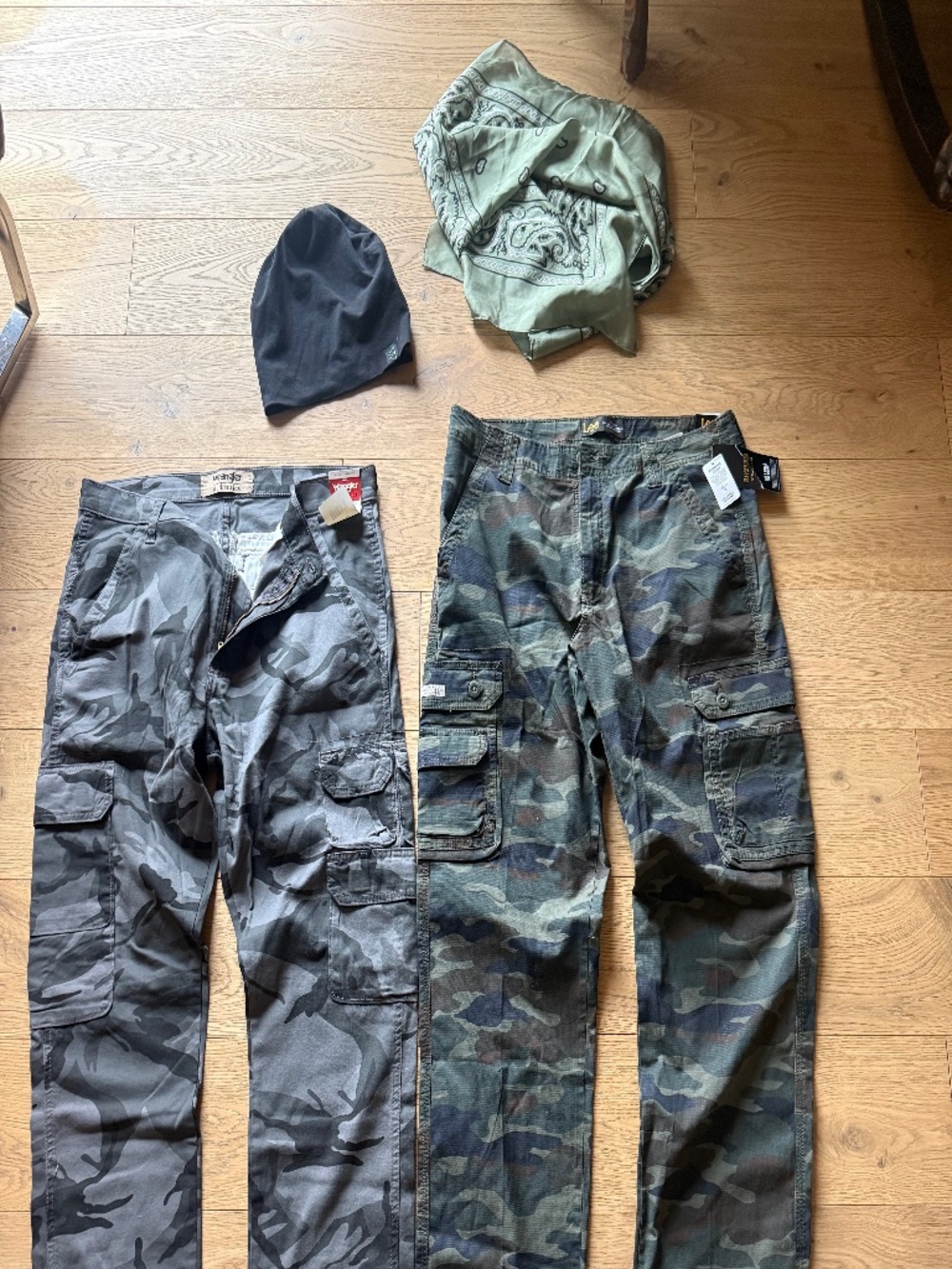 Mens denim jeans pants lot wrangler Lee 32 33 camo H&M beanie